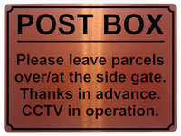 1948 POST BOX Please leave parcels at the gate CCTV Metal Aluminium Plaque Sign