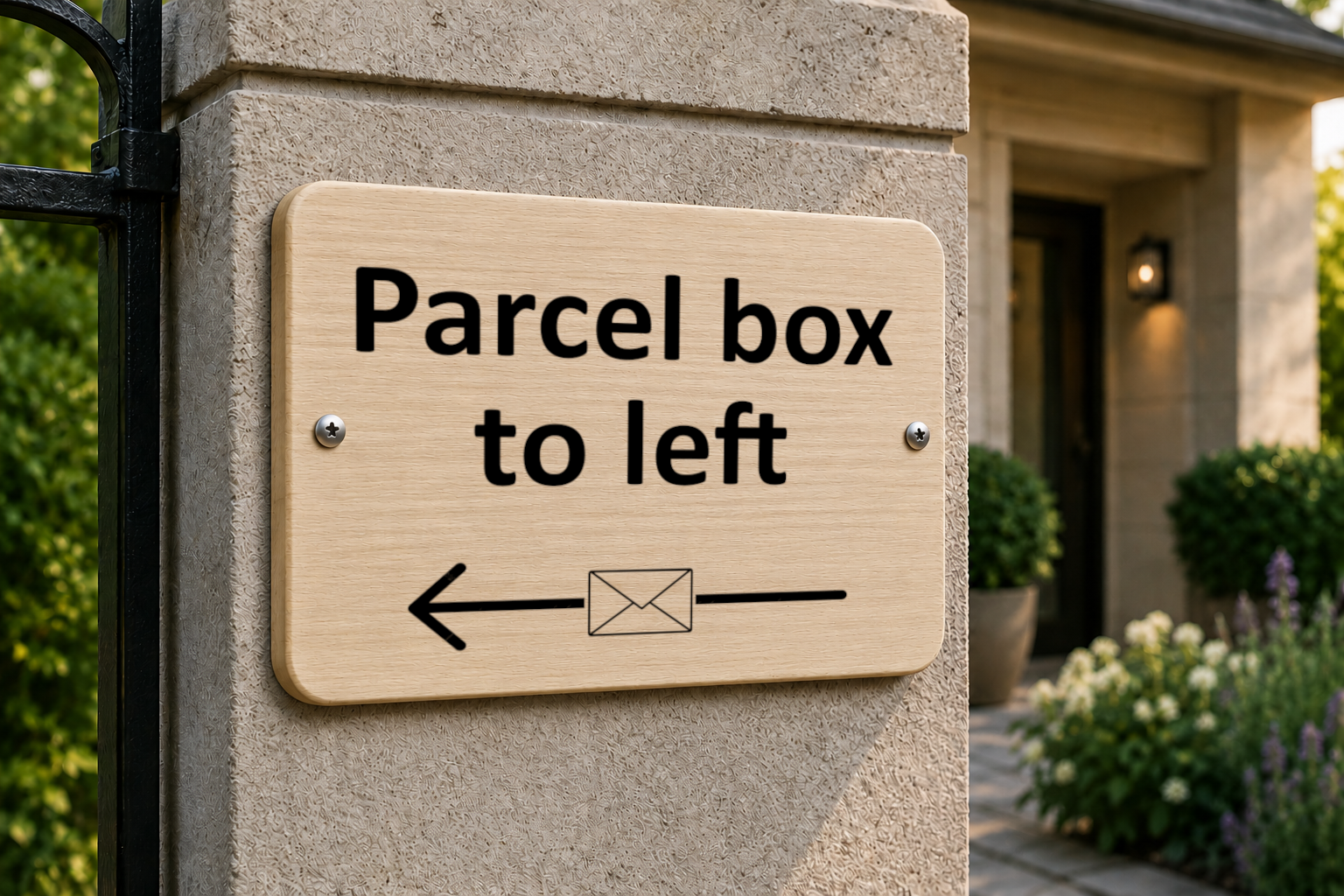W041 Parcel box to left Door Gate House Letters Wood Sign Wooden Plaque