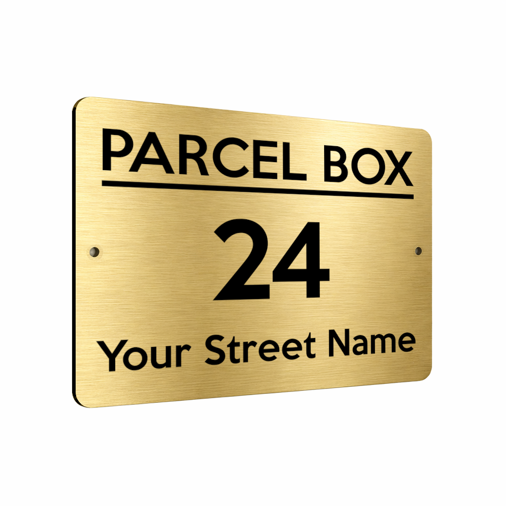 B098 Custom Personalised PARCEL BOX Metal Aluminium Plaque Sign Door House Offic