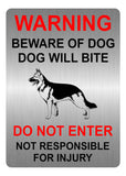 A5.27 WARNING BEWARE OF DOG WILL BITE DO NOT ENTER Metal Aluminium Plaque Sign
