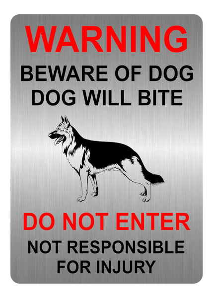 A5.27 WARNING BEWARE OF DOG WILL BITE DO NOT ENTER Metal Aluminium Plaque Sign