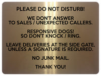 2317 Please do not Disturb NO JUNK MAIL Door Gate Metal Aluminium Plaque Sign