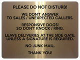 2317 Please do not Disturb NO JUNK MAIL Door Gate Metal Aluminium Plaque Sign