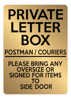 A5.30 PRIVATE LETTER BOX Oversize Items Side Door Aluminium Metal Plaque Sign