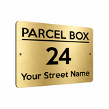 B098 Custom Personalised PARCEL BOX Metal Aluminium Plaque Sign Door House Offic