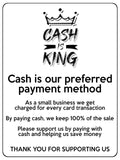 2339 CASH IS KING Preferred Method Of Payment Metal Aluminium Plaque Sign