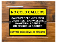 M023 NO COLD CALLERS Sales People Door Gate Acrylic Metal Aluminium Sign Plaque