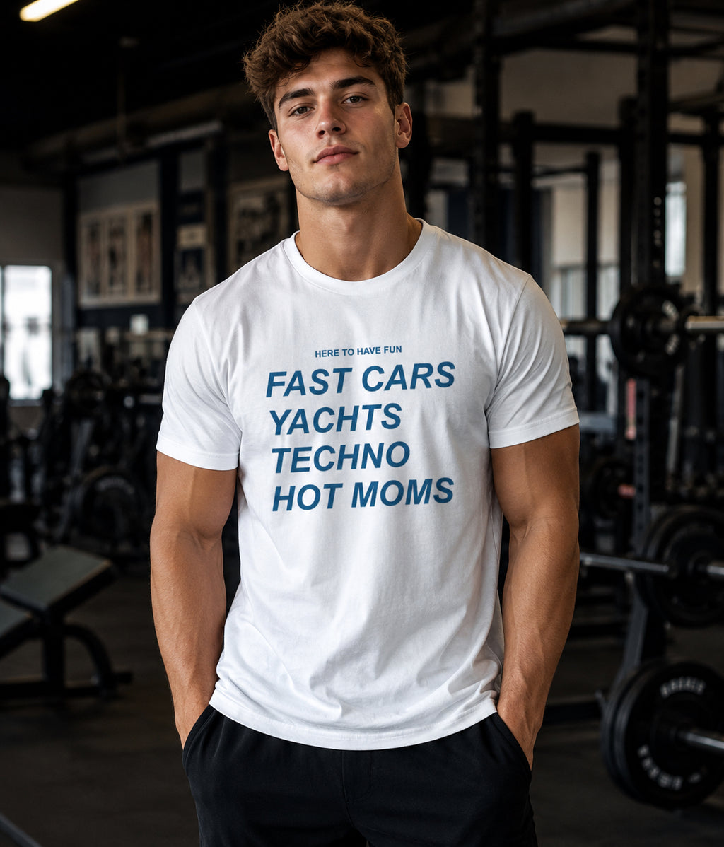 012 Here To Have Fun FAST CARS Funny T-shirt Tee Front Printing