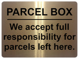 UV103 PARCEL BOX Metal Aluminium Plaque Sign Door Gate House Office A4 Size