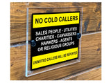 M023 NO COLD CALLERS Sales People Door Gate Acrylic Metal Aluminium Sign Plaque