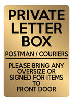 A5.32 PRIVATE LETTER BOX Oversize Items Front Door Aluminium Metal Plaque Sign