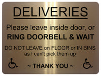 2231 DELIVERIES Please leave inside door Ring Bell Metal Aluminium Plaque Sign