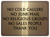 UV111 NO COLD CALLERS NO JUNK MAIL Metal Aluminium Plaque Sign Door A4 Size