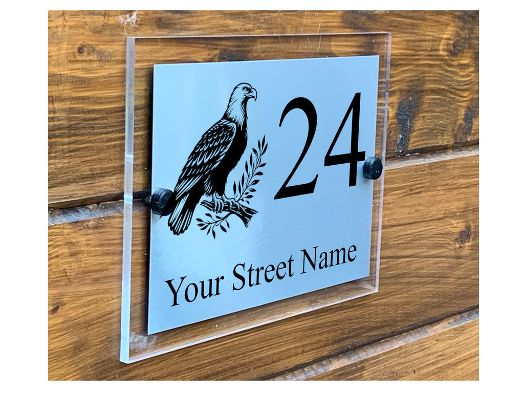 M013 Custom Personalised Modern Address Eagle Door Acrylic Aluminium Sign Plaque