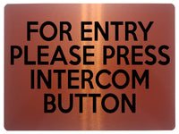 1939 FOR ENTRY PLEASE PRESS INTERCOM BUTTON Door Metal Aluminium Plaque Sign