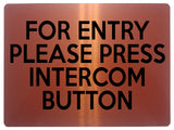 1939 FOR ENTRY PLEASE PRESS INTERCOM BUTTON Door Metal Aluminium Plaque Sign