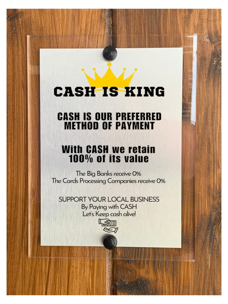 M055 CASH IS KING Preferred Method Payment Modern Acrylic Aluminium Sign Plaque