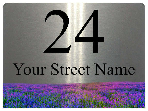 2344 Custom Personalised Address Metal Aluminium Sign Plaque Heather Flower Door