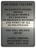 2182 No Cold Callers Sales People Flyers Menus Metal Aluminium Plaque Sign