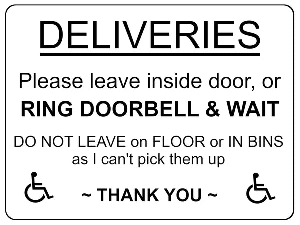 S022 DELIVERIES Please leave inside door Ring Bell Sticker Vinyl