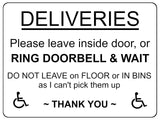 2231 DELIVERIES Please leave inside door Ring Bell Metal Aluminium Plaque Sign