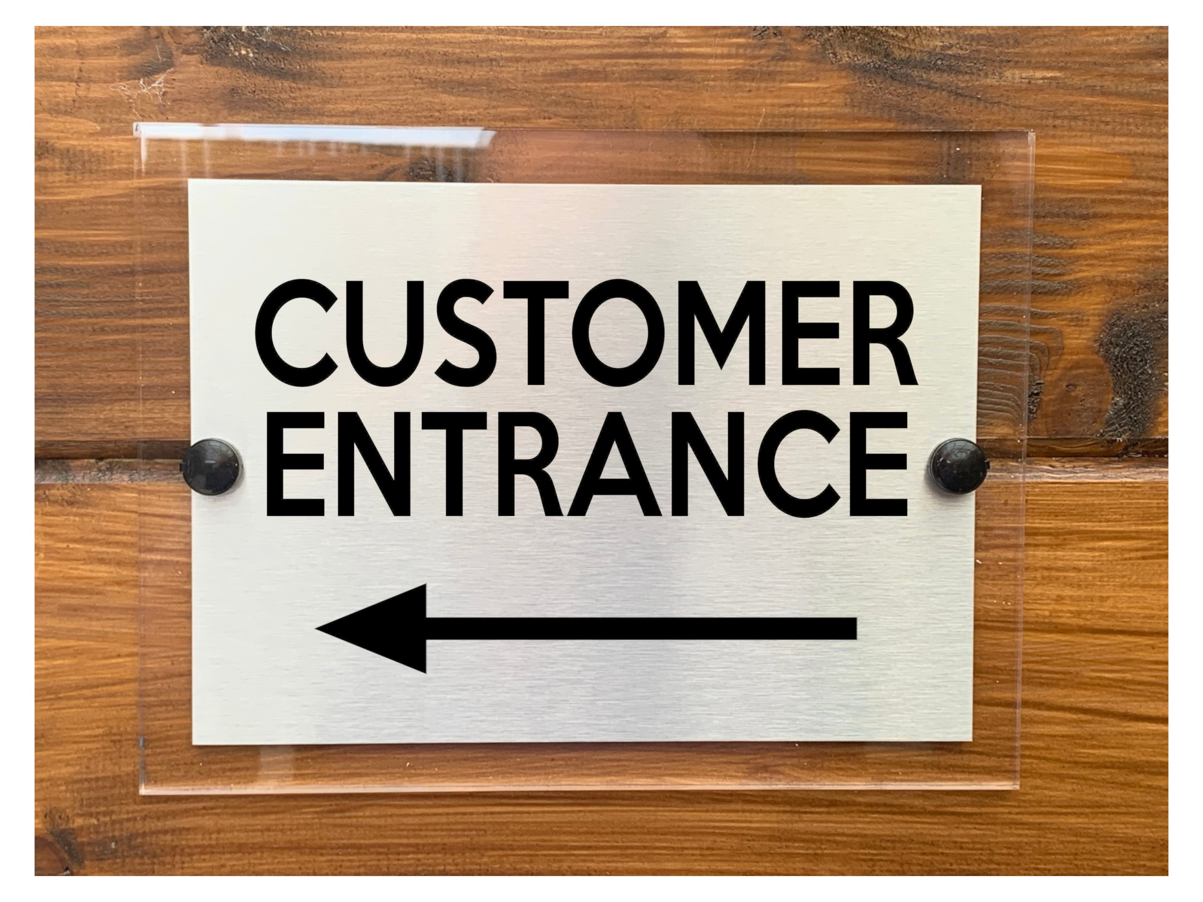 M029 Customer Entrance Left Door Wall Shop Acrylic Metal Aluminium Sign Plaque