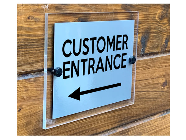 M029 Customer Entrance Left Door Wall Shop Acrylic Metal Aluminium Sign Plaque