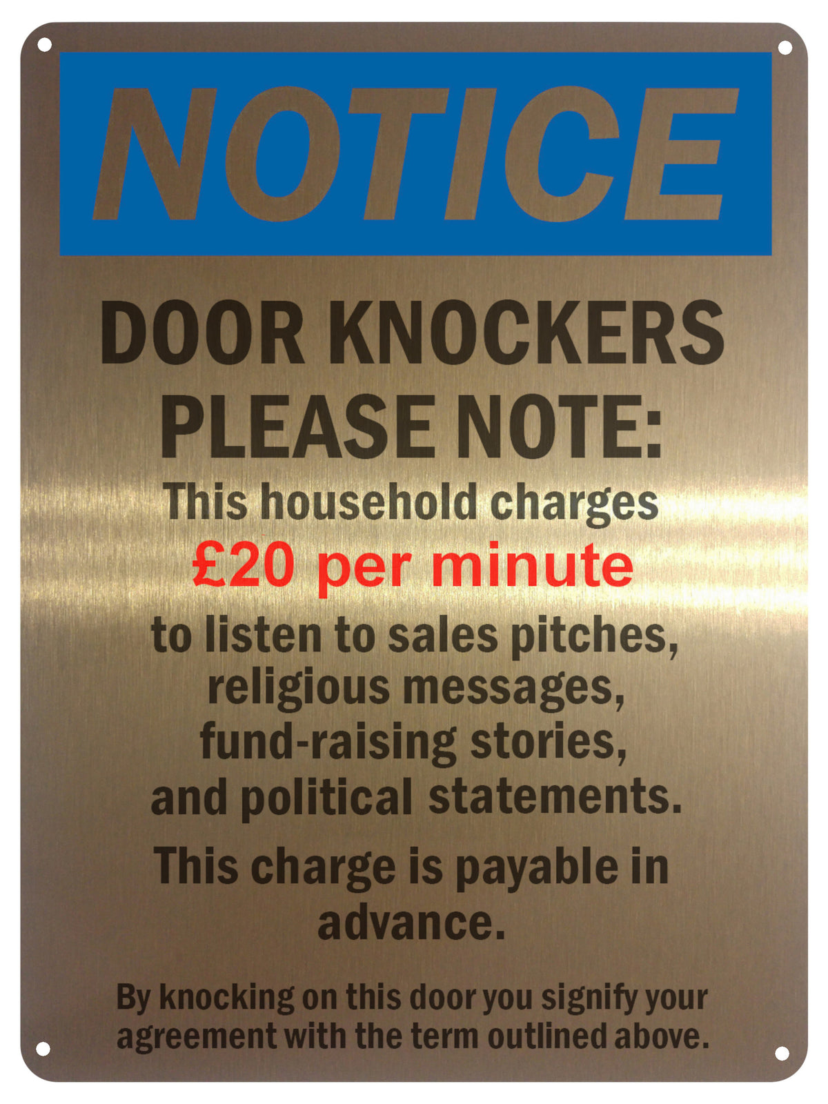 UV041 Door Knockers Funny Metal Aluminium Door Gate Sign Plaque House Office