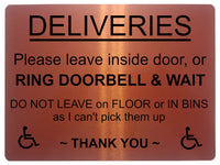 2231 DELIVERIES Please leave inside door Ring Bell Metal Aluminium Plaque Sign