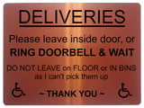 2231 DELIVERIES Please leave inside door Ring Bell Metal Aluminium Plaque Sign