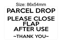 P199 PARCEL DROP Please Close Flap After Use Door Plastic PVC Plaque Sign Card