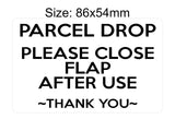 P199 PARCEL DROP Please Close Flap After Use Door Plastic PVC Plaque Sign Card