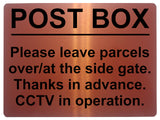 1947 POST BOX Please leave parcels at the gate CCTV Metal Aluminium Plaque Sign