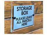 M042 STORAGE BOX Leave All Parcels Here Modern Acrylic Aluminium Sign Plaque