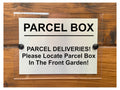 M070 Please Locate Parcel Box In The Front Garden Aluminium Acrylic Plaque Sign