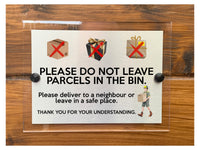 M038 Do Not Leave Parcels In The Bin Safe Place Modern Acrylic Aluminium Sign Plaque