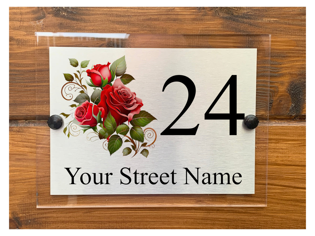 M009 Custom Personalised Modern Address Door Rose Acrylic Aluminium Sign Plaque