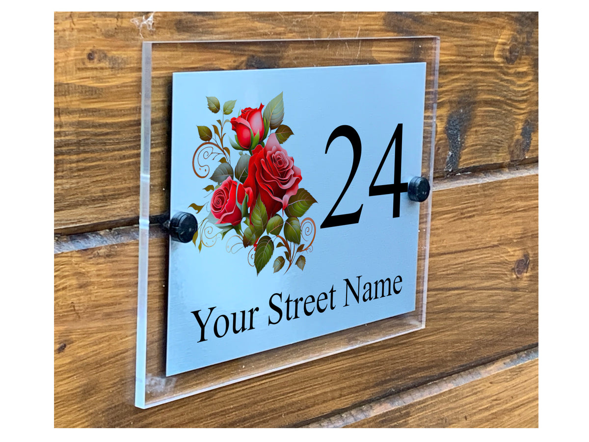 M009 Custom Personalised Modern Address Door Rose Acrylic Aluminium Sign Plaque