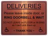 2232 DELIVERIES Please leave inside door Ring Bell Metal Aluminium Plaque Sign