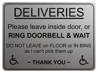 2232 DELIVERIES Please leave inside door Ring Bell Metal Aluminium Plaque Sign