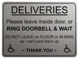 2232 DELIVERIES Please leave inside door Ring Bell Metal Aluminium Plaque Sign