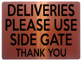 1926 DELIVERIES PLEASE USE SIDE GATE Door House Metal Aluminium Plaque Sign