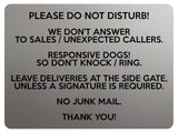 2317 Please do not Disturb NO JUNK MAIL Door Gate Metal Aluminium Plaque Sign