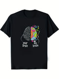 1PC Perfect Gift for Neurodiverse Brains, for Those with Dyslexia, ADHD, Autism and Autism. Comfortable Crew Neck Classic Men's Short Sleeve T-shirt, Fun Print Design, Black, for Summer Travel, Casual Unisex T-shirt, Perfect