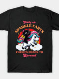 1PC Men's Unicorn & Cat Graphic T-Shirt with SPARKLE FARTS Text & Giddy Up Design - Short Sleeve Cotton Shirt Suitable for Casual Wear, Themed Parties, Everyday Outfits - Lightweight Round Neck Tee with Rainbow Horn and Cute