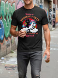1PC Men's Unicorn & Cat Graphic T-Shirt with SPARKLE FARTS Text & Giddy Up Design - Short Sleeve Cotton Shirt Suitable for Casual Wear, Themed Parties, Everyday Outfits - Lightweight Round Neck Tee with Rainbow Horn and Cute