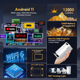 XGODY 4K Projector Android Mini Beamer 12000 Lumens Allwinner H713 Dual WIFI6 BT5.4 1280*720P Home Theater Outdoor Portable
