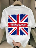 1PC Men's T-Shirt Flag - Casual Short Sleeve Round Neck Tee with British National Emblem, Machine Washable Suitable for Father's Day Gifts, Office Team Building & British-Themed Events