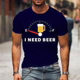 Cute I Need Beer Print T-shirts For Men Summer Lovely Short Sleeve Casual T-shirts Funny Men Graphic Round Neck Tops
