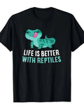 1PC Men's and Bearded Dragon Lizard Reptile T-Shirt - Pure Cotton Retro Bearded Dragons Graphic Tee, Casual Round Neck Shirt for Reptile Lovers, All-Season Fit
